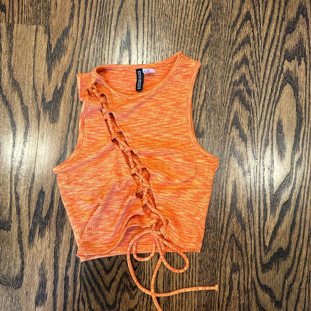 Orange lace up cut out top